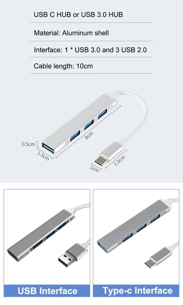 Adaptador hub USB - C de 4 puertos con función USB 2.0 y 3.0 - Tripluto