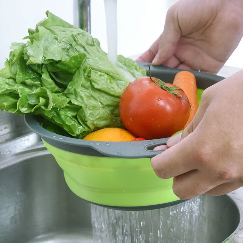 Cesta de drenaje colapsable de silicona versátil para frutas y verduras - Colador redondo para un lavado y drenaje sin esfuerzo en tu cocina. - Tripluto