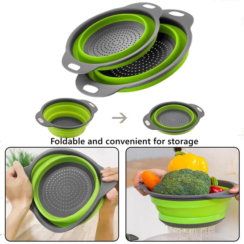 Cesta de drenaje colapsable de silicona versátil para frutas y verduras - Colador redondo para un lavado y drenaje sin esfuerzo en tu cocina. - Tripluto