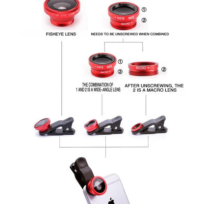 Kit de lentes ojo de pez 3en1 para smartphone. Lentes gran angular 0.67X, zoom y macro - Tripluto