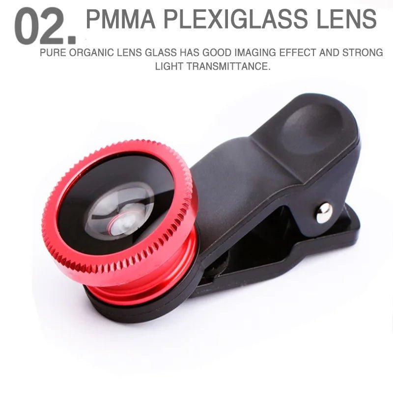 Kit de lentes ojo de pez 3en1 para smartphone. Lentes gran angular 0.67X, zoom y macro - Tripluto