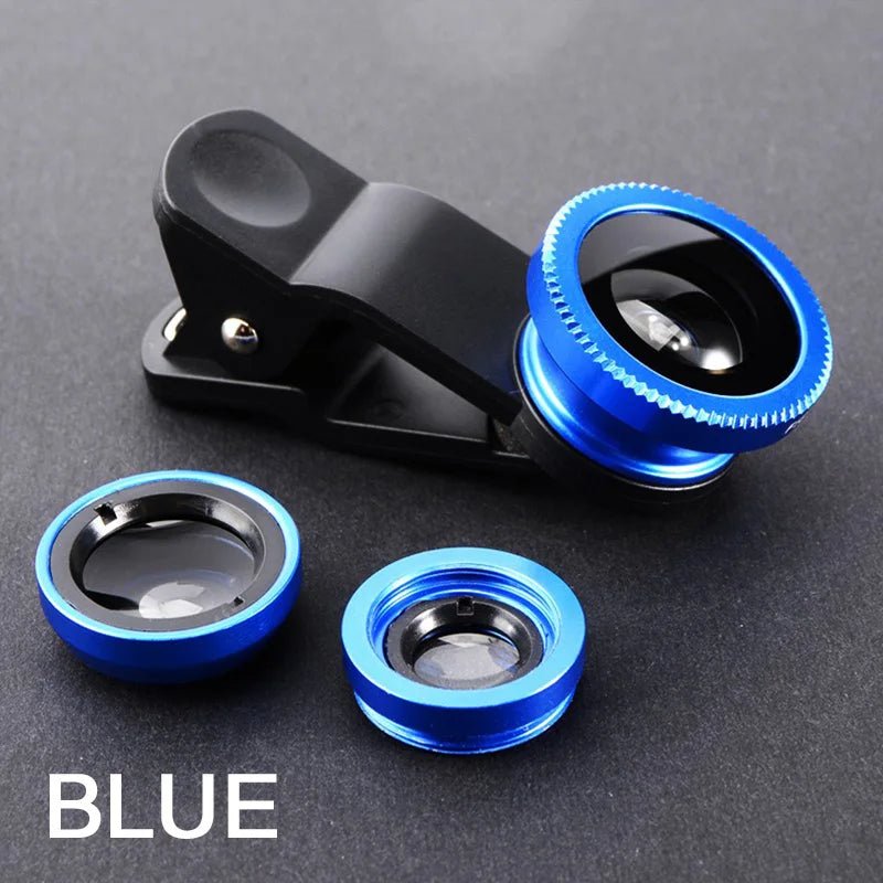 Kit de lentes ojo de pez 3en1 para smartphone. Lentes gran angular 0.67X, zoom y macro - Tripluto