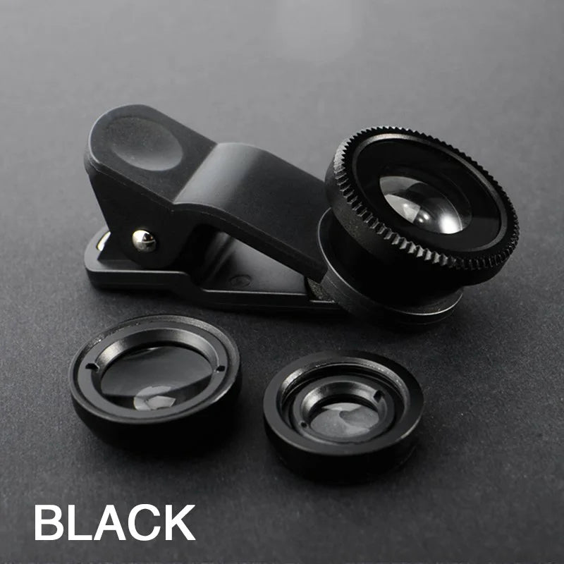 Kit de lentes ojo de pez 3en1 para smartphone. Lentes gran angular 0.67X, zoom y macro - Tripluto