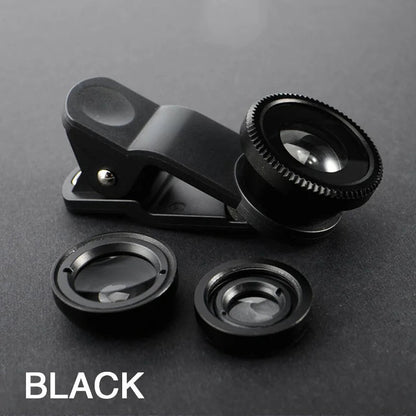 Kit de lentes ojo de pez 3en1 para smartphone. Lentes gran angular 0.67X, zoom y macro - Tripluto