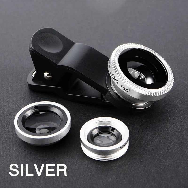 Kit de lentes ojo de pez 3en1 para smartphone. Lentes gran angular 0.67X, zoom y macro - Tripluto